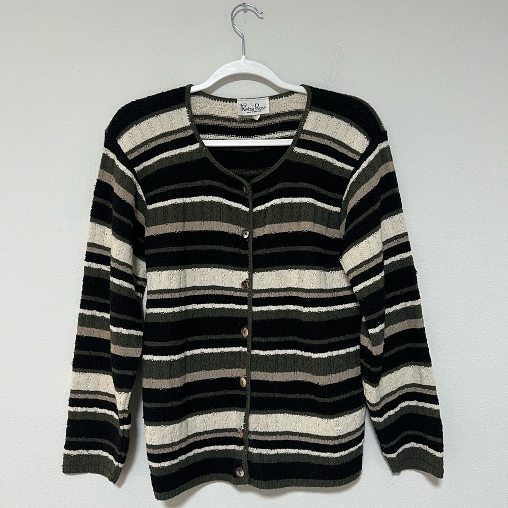Reba Rose Stripe Button-Front Knit Cardigan